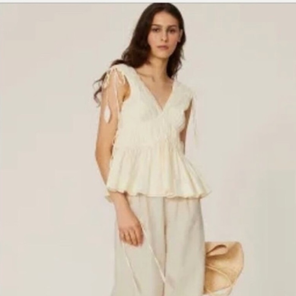TORY BURCH - White Cotton Sleeveless Peplum Top size 6 - Picture 3 of 6